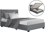 Artiss King Single Bed Frame Platform Tufted Headboard Frames Gas Lift Beds Base with Storage Space Bedroom Room Decor Home Furniture, Upholstered with Grey Faux Linen Fabric + Foam + Wood