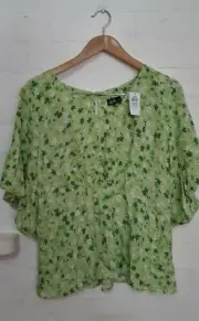BNWT DOTTI Label Womens Green Relaxed Flare Sleeve Boho Peasant Blouse Top 16