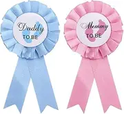 [Generic] 2 Pieces Daddy and Mommy to Be Tinplate Badge Pin Gender Reveal Button Pins New Daddy Mom Gifts for Baby Shower Party Celebration, Pink and Blue