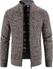 [JEShifangjiusu] Men's Blend Cardigan Sweaters Full Zip Up Stand Collar Knitwear Slim Fit Casual Knitted Sweater with Pockets