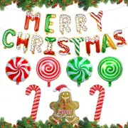 21Pcs Merry Christmas Letter Balloons Kit with Gingerbread Man Large Candy C