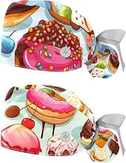 [YTYVAGT] 2-Pc,Nurse Scrub Caps,Scrub Hats with Buttons and Cotton Sweatband,Donut Ice Cream Strawberry Chocolate