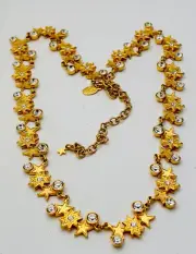 Signed Kirks Folly Vintage New Gold Tone 51 Crystal Star Necklace 17”+5”Ext