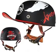 Vintage Motorcycle Baseball Cap Half Helmets with DOT/ECE Approval Baseball Cap Motorcycle Helmet Cruiser Chopper Scooter Helmet Men's Retro Motorcycle Half Helmet Women's B,S=55-56cm