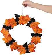 16 Inch Halloween Front Door Wreath Hanging Garland Artificial M e Leaf Bat Wreath for Wall Halloween Holiday Par Haunted House Decoration Multicolor409 L