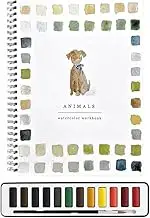 WEZCHUGHAOL Workbook for Adults, Beginner Watercolor Workbooks, 12 Colors Watercolor Paint Set with Paint Brush, Paper Drawinging Book (Animal)