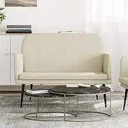 Bench Cream 107x80x81 cm Faux Leather Upholstered, Cushioned Seating, Sturdy Metal Frame, Indoor Entryway, Living Room Bench