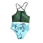 GEEK LIGHTING Women Bikini Set Leaf Print Front Tie Knot Padded Swimsuits Small