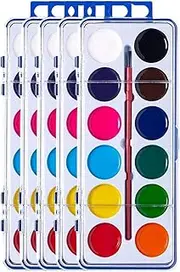 Valentines Paint Sets for Kids, 5pack Multicolor Watercolor Paint Set, 12/16 Colors Round Shaped Watercolour Paint Palette with Paintbrush, Semi-Dry Solid Paint Set, For Kids & Adults