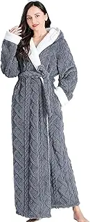[BYVCUI] Ladies Dressing Gowns Fluffy,Hooded Long Nightgowns for Women UK Fleece Robes Belted Full Length Bathrobes with Pockets Super Soft Plush Velvet Flannel Pyjamas Winter Teddy Loungewear