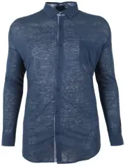 PAUL & SHARK YACHTING Men's Long Sleeve Casual Linen Shirt Size 3XL 46 18" Blue