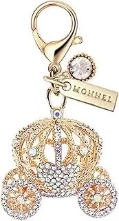 [Monnel] MC559 Big Hollow Out Design Crystal 3D Princess Pumpkin Carriage Lobster Clasp Charm for Women with Velvet Bag (White,1 Piece)