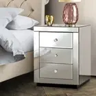 Mirrored Bedside Table Drawers Furniture Mirror Glass High-shine finish Silver