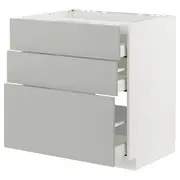 METOD / MAXIMERA base cab f hob/3 fronts/3 drawers, white/Havstorp light grey, 80x60x80 cm