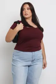 Red Supersoft Top Short Sleeve Scoop Neck