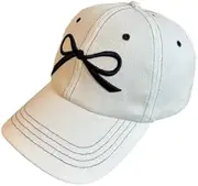 [Obenie] Color Blocking Design Fashionable Y2k Women's Bow Embroidered Baseball Hat Soft Cotton Cowboy Sun Protection Cap