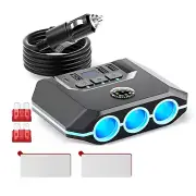 Universal Car 3-Way Cigarette Lighter Socket USB Charger Splitter Power Adapter