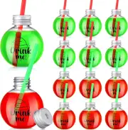 24 Pcs Christmas Booze Balls Cups Light Bulb Cups with Lids and Straws Reusable