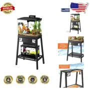Compact 10 Gallon Metal Aquarium Stand with Flipping Wood Access Panels