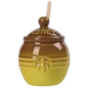 Honey Holder Jar Lidded Honey Pot with Stirring Rod Ceramic Storage Honey Canister Kitchen Jar