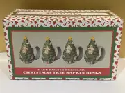 Holiday Collection Christmas Tree Napkin Rings W/Gingerbread Porcelain Set Of 4