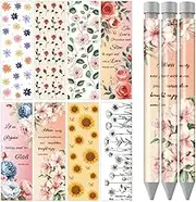 WADORN Colorful Floral UV DTF Pen Wraps Transfer Sticker, 48 Sheets Floral Vibrant Waterproof HD Print UV DTF Pen Adhesive Decals Personalized DIY Rub on Transfer Decals for DIY Pencil Crafts Gift