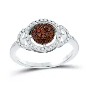10kt White Gold Womens Round Brown Diamond Cluster Ring 1/3 Cttw
