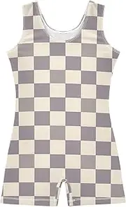 [FRODOTGV] Gray Checkerboard Gymnastics Leotard for Girl Cute Tumbling Outfits for Dancewear, Tumbling Class, Swimming
