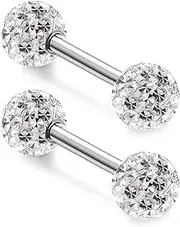 [ZHIYAOR] Never Fall Out Crystal 14G Studs Nipple Rings Piercing Barbell Anti-Allergy Surgical Steel Pairs