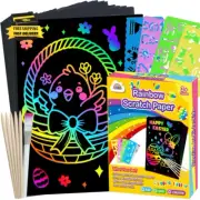 Rainbow Scratch Easter Crafts - 60 Rainbow Scratch Paper for Girls Boys Toys Gif