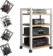 VFGFPTBTUK 4 Tier Stereo Rack AV Media Stand Movable AV Cabinet Office Stereo Component Cabinet Media Shelf Open Corner Media Center For Theater Recording Room(White)