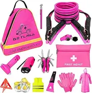 GETLMUL Pink Car Emergency Kit, Premium Roadside Emergency Car Accessories Kit with Jumper Cables, Flashlight, Shovel, Screwdriver Set