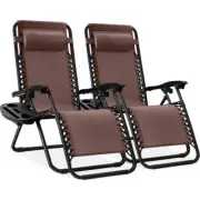 Best Choice Products Lawn Chair Metal Zero Gravity Design Folding Brown (2-Pack)