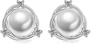 [Salanda] 925 Sterling Silver Encircle Pearl CZ Stud earrings ,White Pearl Studs Earrings Cubic Zirconia Earrings Studs Female Jewelry Girl Gift, mm, Silver, No Gemstone
