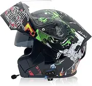 Bluetooth Motorcycle Helmet Motorcycle Flip Up Helmet Modular Helmet with Double Visor, ECE Approved Headphones for Automatic Answer, Full Face Helmet for Adult Men Women