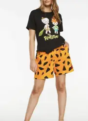 NEW PETER ALEXANDER THE FLINTSTONES PJ SET TOP TEE + SHORTS WOMENS XS RRP$129.90