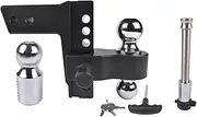 Black Adjustable Trailer Hitch Fits 2.5" Receiver | 6" Drop/Rise Heavy Duty Aluminum Drop Hitch| 18500 LBS GTW