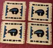 Set of 4 Southwest Style Fringed Coasters El Paso Saddleblanket Bear Native Amer