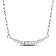 14k White Gold Round Diamond Curved Graduated Bar Pendant Necklace 1/4 Cttw