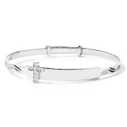 STERLING SILVER BABY BANGLE FREE ENGRAVING CZ CROSS EXPANDABLE ID BRACELET BOXED