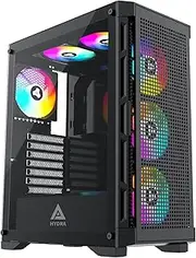 Apevia Hydra-BK Hydra Mid Tower Gaming PC Case w/ 6X 120mm ARGB Fans, 366 RGB Light Modes, High Performance Breathable Airflow Mesh Front Panel, Tempered Glass Side Panel, 1X USB3.0, 2X USB2.0, Black