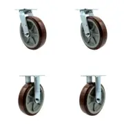 8 Inch Polyurethane Caster Set with Ball Bearing 2 Swivel 2 Rigid Service Caster