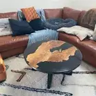 20" Black Epoxy Table Top Round, Wood Live Edge Table, Resin River Sofa Table