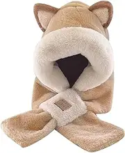 [Generic] Girls Hooded Scarf, Animal Hooded Scarf for Girls, Cute and Cozy Hat Scarf Soft Plush Hooded Scarf, Plush Hooded Scarf c, dark khaki, riferimento alla descrizione