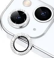 Xfilm for iPhone 14 / iPhone 14 Plus Camera Lens Protector Bling, 9H Hardness Scratchproof Metal Individual Diamond Ring Protector, Stylish Accessories, Case Friendly (Silver Diamond)