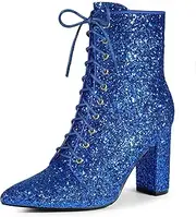 [Perphy] Glitter Pointed Toe Block Heel Ankle Boots for Women