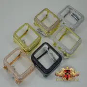100% Real Sterling Silver 44mm Apple Watch Series #4 Bezel Gold Tone Lab Diamond