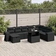 9 Piece Outdoor Lounge Setting Garden Conversation Set Outdoor Sofa Set Weather-Resistant Garden Furniture Patio Couch Sectional Deck Backyard, Black Poly Rattan