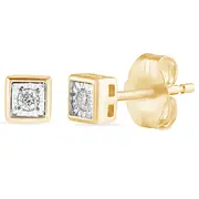 Diamond Set Cushion Shape Stud Earrings in 9kt Yellow Gold