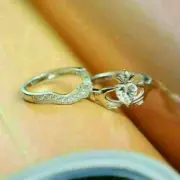 14K White Gold Plated 2Ct Heart Real Moissanite Claddagh Women's Ring Bridal Set